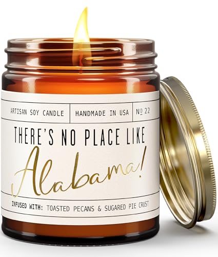 Alabama Gifts, Alabama Decor for Home - 'There's No Place Like Alabama Candle, w/Toasted Pecans & Sugared Pie Crust I Alabama Souvenirs I Alabama State Gifts I 9oz Jar, 50Hr Burn, USA Made