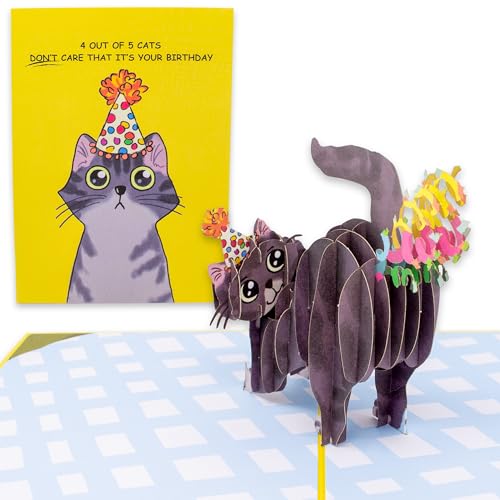 Dirty Pop Cards,Purr-fect Pop Up Birthday Card, 3D Cat Farting Confetti Funny Birthday Card, Cat Mom or Dad Bday Popup Cards for Husband, Wife, Friend, and Every Cat Lover, 1 Notepaper, 1 Envelope
