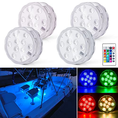 Shangyuan Boat Lights Wireless, Battery Powered Operated Marine Led Interior Light for Boat Deck Courtesy Light, for Fishing Pontoon Sailboat Kayak, Remote Control Multi Color Changing, RGB, 4PCS