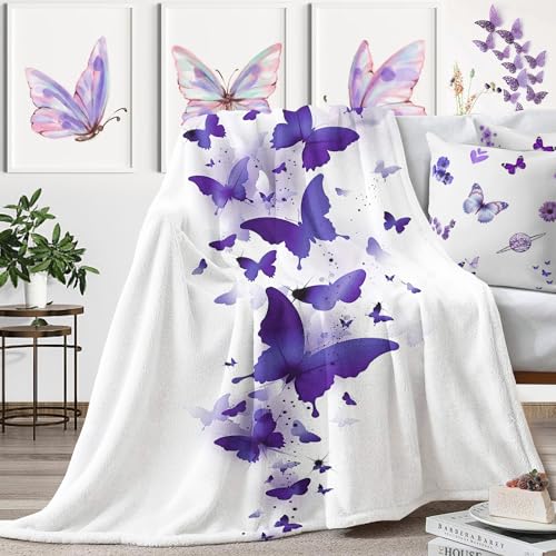 Ivarunner Blanket Purple Butterfly Blanket, Mothers Day Blanket, Butterfly Throw Blanket for Couch Bed Butterfly Decorations, Butterflies Flannel Fleece Blanket Purple Get Well Gifts for Women 60'X50'