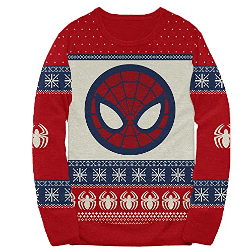 Marvel Spider- Man Symbol and Webs Offcially Licesned Adult Knit Holiday Ugly Christmas Sweater (as1, Alpha, m, Regular, Regular) Red