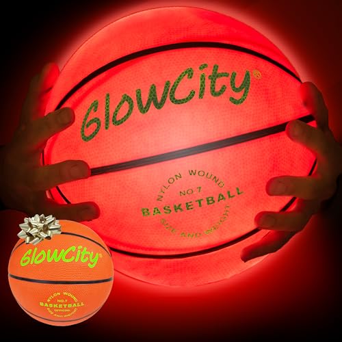 GlowCity Glow in The Dark Basketball for Teen Boy - Glowing Red Basket Ball, Light Up LED Toy for Night Ball Games - Sports Stuff & Gadgets for Kids Age 8 Years Old and Up