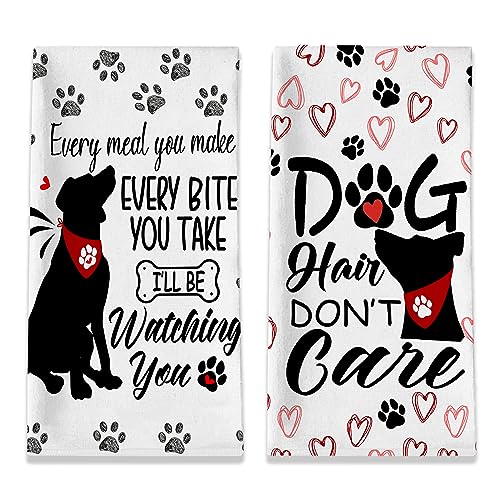 Unibyby Dog Kitchen Towels, Dog Hand Towels for Dog Lovers, Gifts for Dog Lovers, Dog Dish Towels for Kitchen Set of 2, Dog Lover Gifts for Women, Dog Funny Tea Hand Towels 18x28 Inches