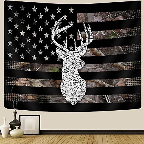 GOAOK Western Tapestry, Black White American Flag Tapestry, Country Deer Hunting Camo Tapestry for Men Guys Room Decor, Tapestries Poster Blanket College Dorm Cool Indie Room 60'X40'