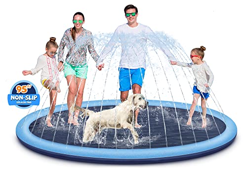 Splash Pad for Kids and Dogs, 95' Extra Large Splash Pad for Toddlers 1-3 and Kids Ages 4-8, Non Slip Thicken Sprinkler Dog Pool Summer Outdoor Water Toys for Backyard