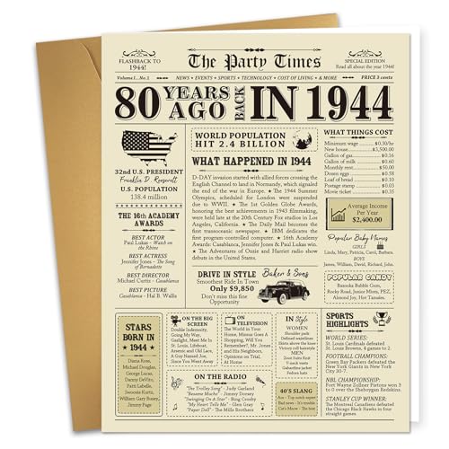 Ogeby Funny 80th Birthday Gifts for Women Men, Jumbo 80th Birthday Card for Dad Mom Grandma, Gifts for 80 year old woman, Vintage Back in 1943 Birthday Cards Gifts