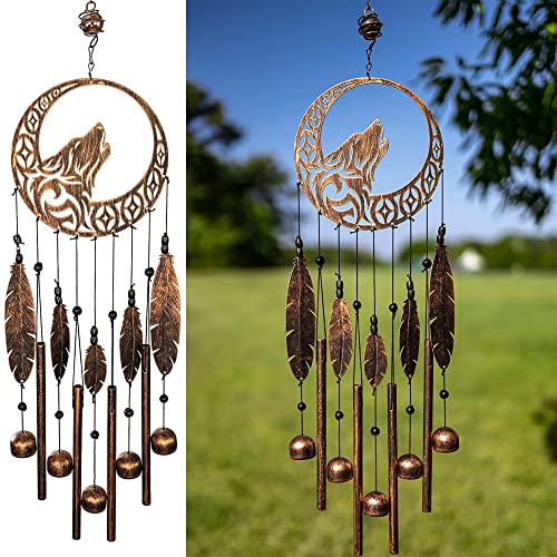 Wolf Dream Catchers Windchimes - Unique Wind Decorations with Deep Tone - Decorative Wolf Dream Catcher - Perfect Addition Decor to your Porch, Garden or Patio - Unique Gifts for Women