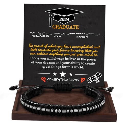 Graduation Gifts for Him 2024 Morse Code Bracelets for Men Leather Bracelets for Boyfriend Son Classmate Congratulate High School College Graduation Grad Birthday Jewelry