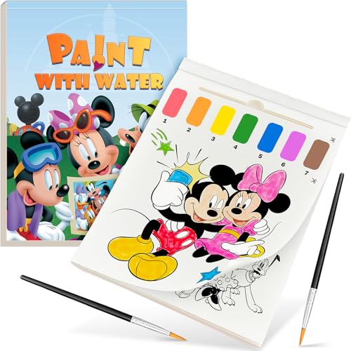 Paint with Water Coloring Book for Kids, 3 in 1 Watercolor Painting Books Kit for Kids Ages 4 5 6 7 8, Cute Cartoon Character Water Color Paint Set Art Craft Gift for Drawing with 2 Brushes
