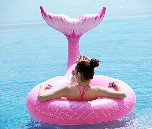 Jasonwell Giant Inflatable Mermaid Tail Pool Float with Fast Valves Summer Beach Swimming Pool Party Lounge Raft Decorations Toys for Adults Kids (Pink)