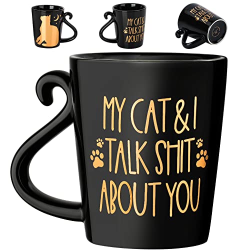 Cat Coffee Mug for Cat Lovers - Cat Mom Birthday Gifts for Women - Crazy Cat Lady Mug Gift for Mom, Daughter, Sister, Aunt, Wife, Best Friends, Coworkers - My Cat & I Talk About You - 2-sided, 12oz