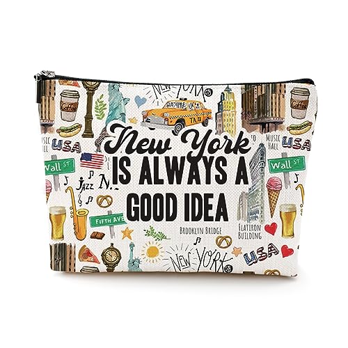 DJHUNG New York Travel Gift Cosmetic Bag New York Lover Gifts Makeup Bag New York City Themed Gifts for Traveller Women Friends Sister Birthday Christmas Bachelorette Party Favors Girls Trip Gifts