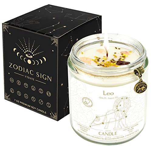 YTENTE Leo Candles, Leo Gift for Women, Leo Zodiac Crystal Candles, Astrology Gifts for Women, Scented Candles Birthday Gifts for Women, Sister Zodiac Gift Candle Jar