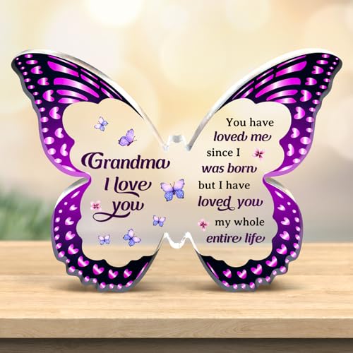 LUNEKKH Mothers Day Gifts for Grandma from Grandchildren - Unique Butterfly-shaped Acrylic Decorative Plaque - Nana Gift Ideas, Perfect for Birthday Christmas Thanksgiving Gifts for Grandma Nana