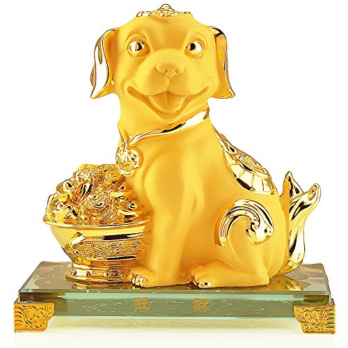 BOYULL Large Size Chinese Zodiac Dog Year Golden Resin Collectible Figurines Table Decor Statue