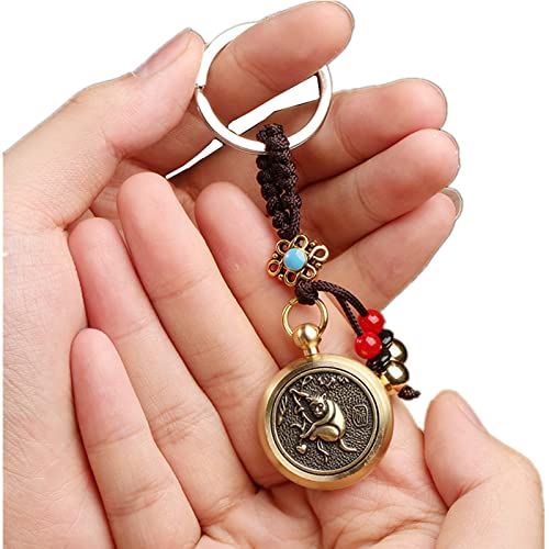 Feng Shui Brass Coins Chinese Zodiac Monkey Key Chain for Good Luck Fortune Longevity Wealth Success