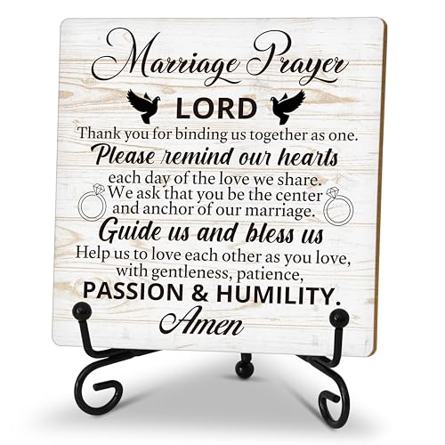 Wedding Sign, Religious Wedding Gift, Wedding Gift For Couples Newly Weds, Prayer Quote For Couple, Marriage Blessing Gift, Christian Marriage Gifts Ideas, Wood Plaque Sign With Stand (He07)
