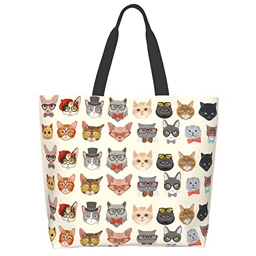 bositigo Funny Cat Tote Bag for Women,Cute Cat Purse Gifts for Cat Lovers,Kitty Print Shoulder Reusable Shopping Handbags Casual Travel Polyester Summer Beach Grocery Bag Holiday Gifts