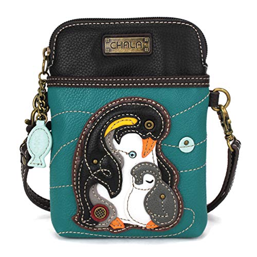 CHALA Cell Phone Crossbody Purse-Women PU Leather/Canvas Multicolor Handbag with Adjustable Strap - Penguin - turquoise