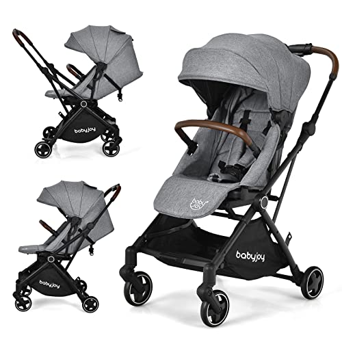 BABY JOY Baby Stroller, Foldable High Landscape Infant Carriage Newborn Pushchair with Reversible Seat, Adjustable Backrest & Canopy, 5-Point Safety Harness, Suspension Wheels & Storage Basket (Gray)