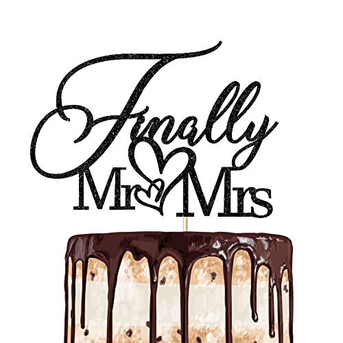 Finally Mr&Mrs Wedding Cake Topper, Elegant Cake Topper For Wedding Anniversary, Romantic Wedding Party Decorative Cake Toppers (black)