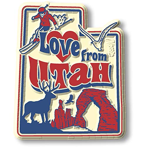Love from Utah Vintage State Magnet by Classic Magnets, Collectible Souvenirs Made in The USA, 2' x 2.5'