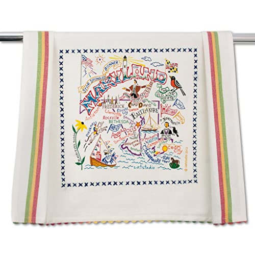 Catstudio Maryland Dish Towel - U.S. State Souvenir Kitchen and Hand Towel with Original Artwork - Perfect Tea Towel for Maryland Lovers, Travel Souvenir
