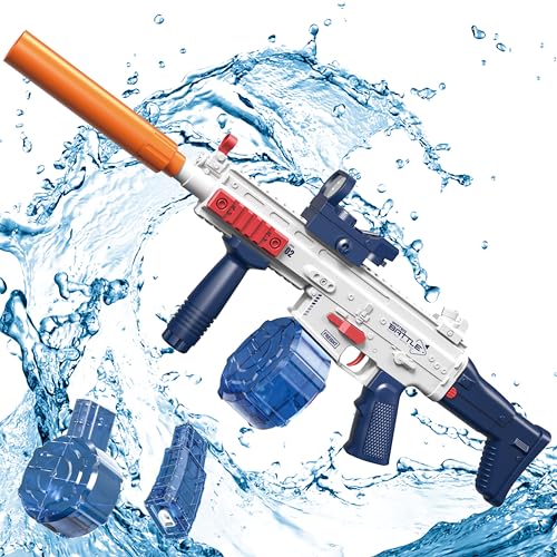 Electric Water Gun, Water Guns for Adults Kids, Up to 25 FT Long Range, 370CC+120CC Large Capacity Automatic Water Gun, Toys for Pool, Beach