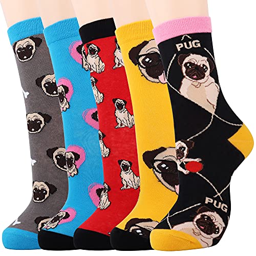 Moyel Pug Socks for Women, 5 Pairs of Funny Cute Socks Pug Gifts for Pug Lovers