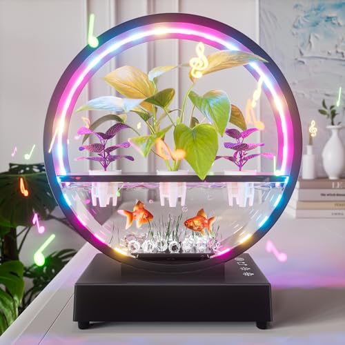 Valentines Day Gifts for Her Girlfriend, Birthday Gifts for Women, Gifts for Wife Grandma, Mothers Day Mom Gifts, Artificial Tropical Fish Tank Aquarium with Plants, Night Light & Bluetooth Speaker