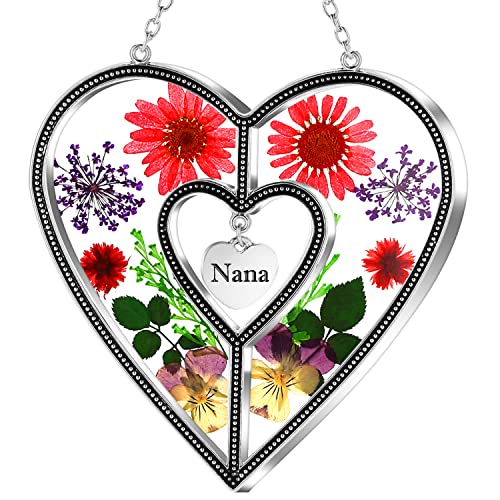 KY&BOSAM Heart Sun Catcher-Stained Glass Panles Nana Suncatchers Hangings for Windows Wind Chime Ornament Nana Gifts - Gifts for Nana Mother`s Day Birthday Christmas
