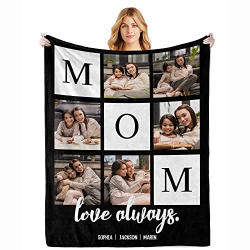 Ecautly Mothers Day Birthday Gifts for Mom, Personalized Custom Blanket with Photos Pictures Text to My Mom Gift from Daughter Son , Valentines Day for Mom Grandma Women