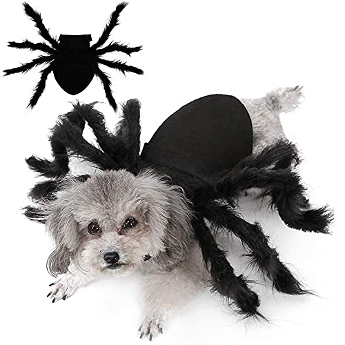 Malier Halloween Dogs Cats Costume Furry Giant Simulation Spider Pets Outfits Cosplay Dress up Costume Halloween Pets Accessories Decoration for Dogs Puppy Cats (Medium) Black