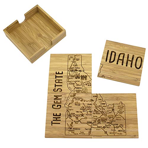 Totally Bamboo Idaho State Puzzle 4 Piece Bamboo Coaster Set with Case
