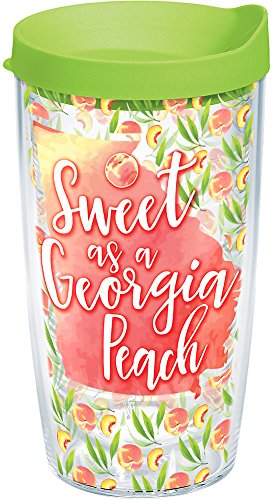 Tervis Sweet as a Georgia Peach Insulated Tumbler with Wrap and Lime Green Lid, 16oz, Clear