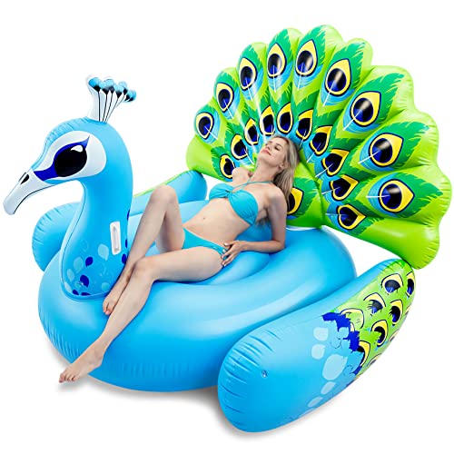 JOYIN Inflatable Peacock Pool Float - Giant Blue Peacock Fun Beach Floaties, Swim Party Animal Decorations Adult Size Inflatable Island, Summer Pool Raft Toys Lounge for Adults & Kids (Blue)