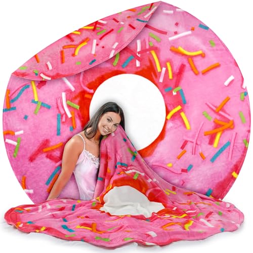 Zulay (60 Inch) Giant Glazed Donut Blanket - Novelty Big Donut Blanket Adult and Kids - Premium Soft Flannel Round Pink Glazed Donut Blanket for Indoors, Outdoors, Travel, Home and More