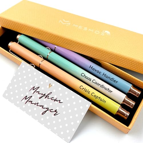 MESMOS 3pk Fancy Pen Set, Chaos Coordinator Gifts for Women, Boss Gifts for Women, Office Manager Gifts, Gifts for Boss Female, Leadership and Supervisor Gifts, Funs with Funny Sayings for Adults
