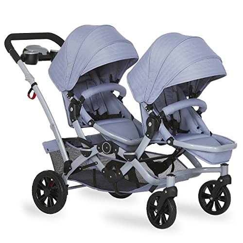 Dream On Me Track Tandem Double Umbrella Stroller in Sky Grey, Lightweight Double Stroller for Infant and Toddler, Multi-Position Reversible & Reclining Seats, Large Storage Basket and Canopy