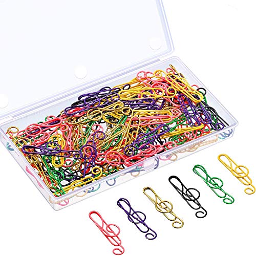 Outus 100 Pcs Music Paper Clips 6 Colors Metal Musical Notes Paper Clips Treble Clef Paper Clips Funny Music Teacher Gifts for Desk Bookmark Office School Notebook