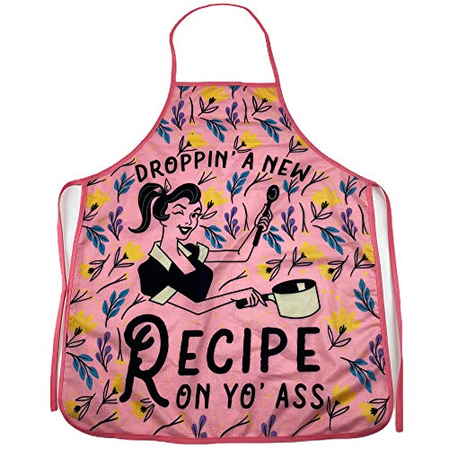 Crazy Dog T-Shirts Droppin A New Recipe On Yo Ass Funny Cooking Kitchen Accessories Funny Graphic Kitchenwear Funny Food Novelty Cookware Pink Apron