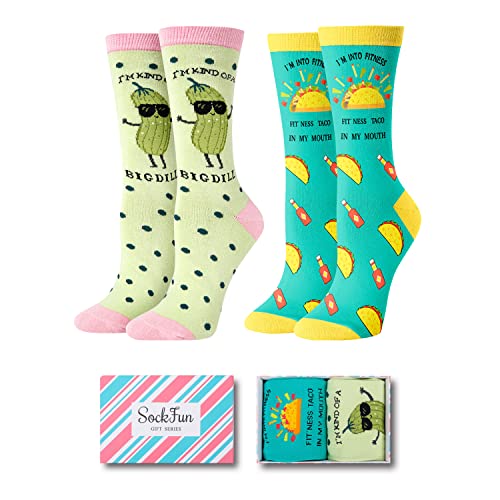 sockfun Funny Socks For Women Teens, Pickle Taco Gifts, Pickle Taco Food Socks
