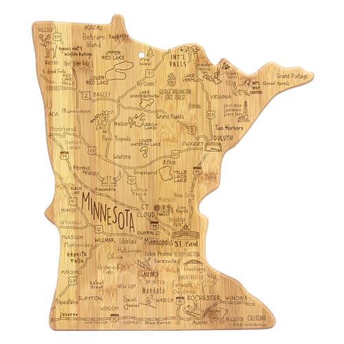 Totally Bamboo Destination Minnesota State Shaped Serving and Cutting Board, Includes Hang Tie for Wall Display