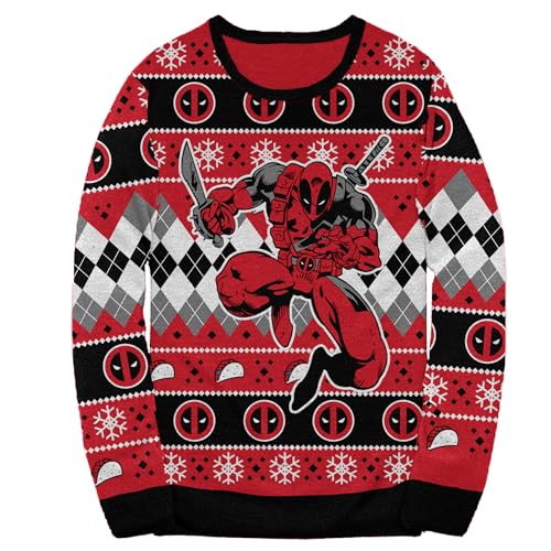 Deadpool Marvel Comics Holiday Christmas Sweater Licensed (X-Large) Red