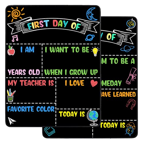 First and Last Day of School Chalkboard Sign Reusable, 14x11 in Back to School Board First & Last Day of Kindergarten, Double Sided Preschool Signs for Kids Girls Boys