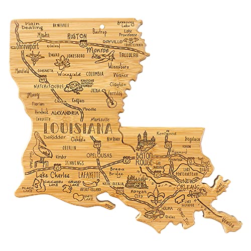 Totally Bamboo Destination Louisiana State Shaped Serving and Cutting Board, Includes Hang Tie for Wall Display