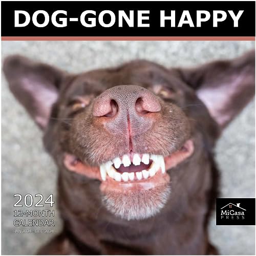 MICASA Dog-Gone Happy 2024 Hangable Monthly Wall Calendar | 12' x 24' Open | Thick & Sturdy Paper | Giftable | Cute Dog | Funny Secret Santa White Elephant Yankee Swap | Go Dog, Go