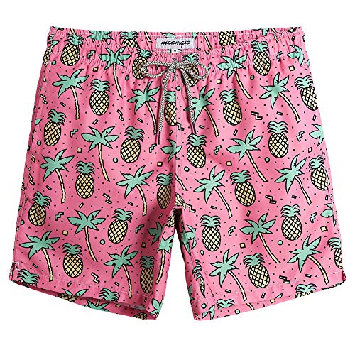 maamgic Mens Swim Trunks Quick Dry Swim Shorts with Mesh Lining Funny Swimwear Bathing Suits Pineapple Palm Tree Pink Large