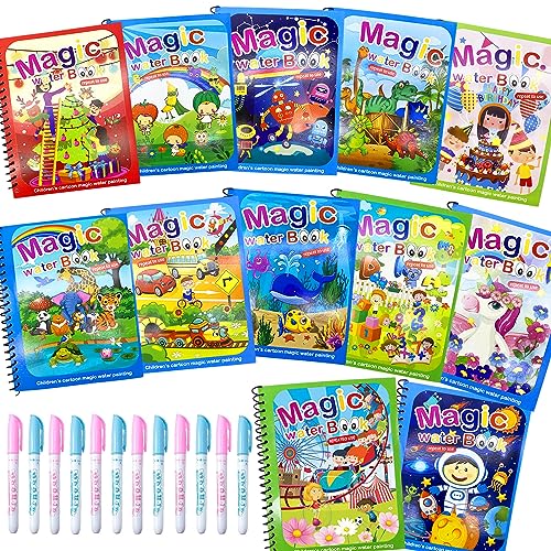 Dduolammng 12 Pack Water Coloring Books,Water Doodle Book Toys,Reusable Water Painting Book for Toddlers,Educational Learning Kits Gifts