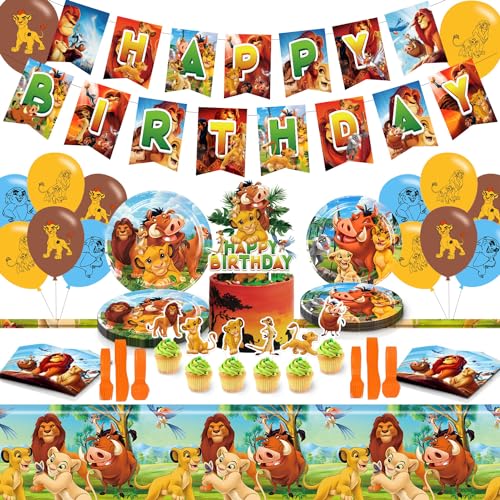 Lion King Party Supplies and Decorations,Lion King Birthday Party Supplies Set, Include Banners, Balloons, Cake Topper, Plates, Tablecloth, Nife, Forks, Spoons